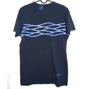 Vintage Bo‎ Bendixen t-shirt Small Graphic Print Blue Waves Danish Art Black tee